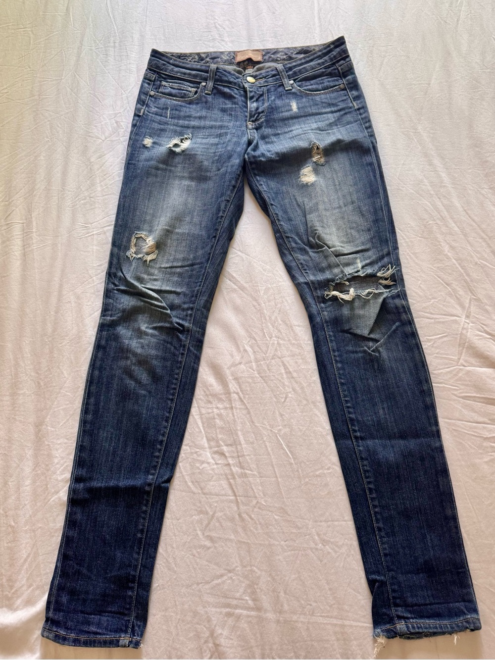 PAIGE Skyline Distressed Skinny Jeans Size 26 Medium Wash Made in USA